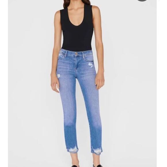 Frame Jeans Womens Size 29 Blue Denim Le High Straight Fit Distressed Ankle - Picture 1 of 10